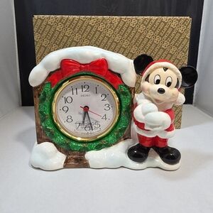 Vintage Seiko Disney Santa Mickey Mouse Christmas Quartz Clock W/ Box (X)